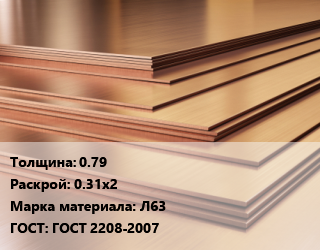 Латунный лист 0.79 0.31х2 Марка: Л63 ГОСТ 2208-2007, шт, х/к цена По запросу где купить, условия доставки в Алматы и Алматинской области